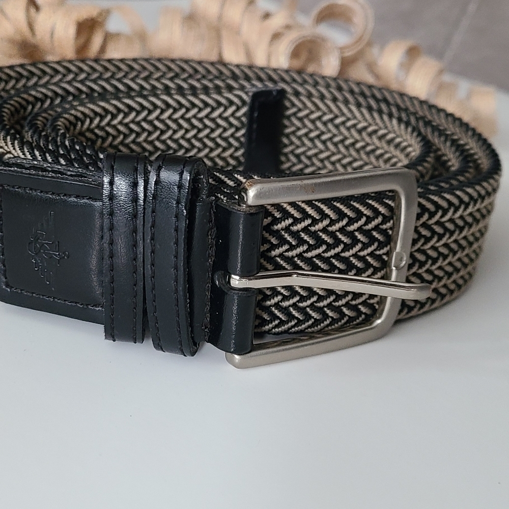 DOCKERS 2XL Belt black braided brown silver buckle‎ LIKE NEW